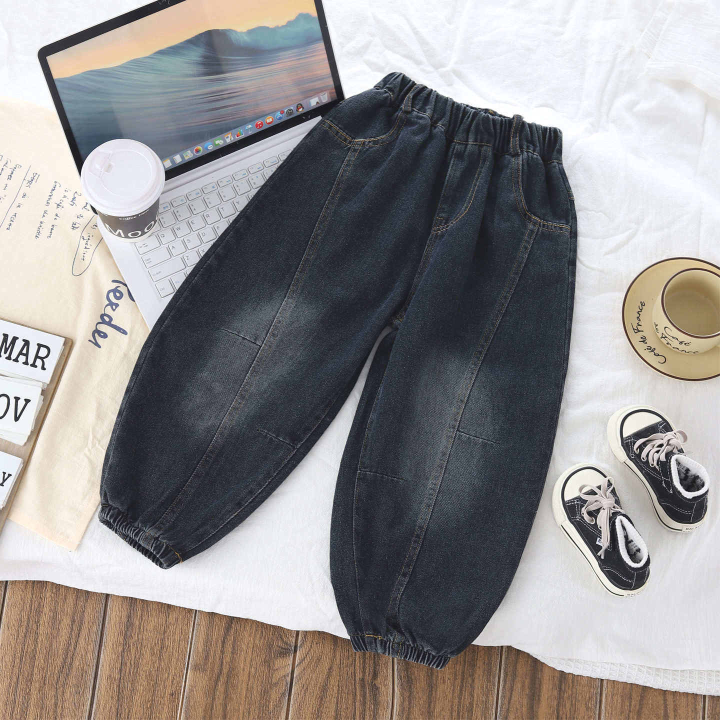 秋季儿童水洗牛仔裤立体裁剪拼接