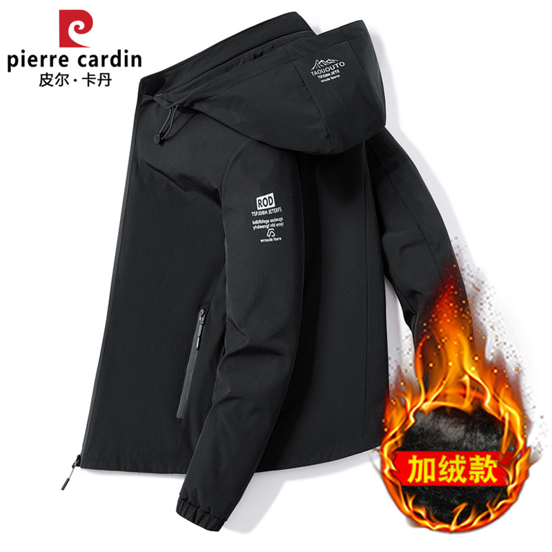 皮尔卡丹男士加绒可脱帽夹克外套