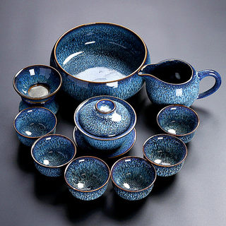 陶瓷功夫茶具套装家用钧窑个性简约窑变建盏盖碗茶壶茶杯茶道整套