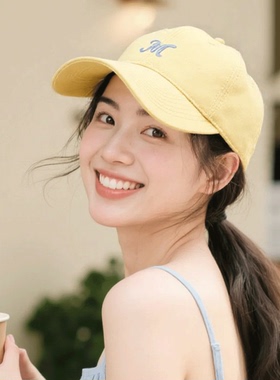 小清新字母刺绣棒球帽夏季韩版ins百搭黄色帽子显脸小鸭舌帽女生