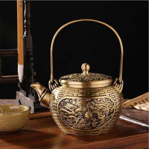 黄铜茶壶铜器家居客厅桌面装饰龙凤壶酒壶工艺品茶道用具摆件