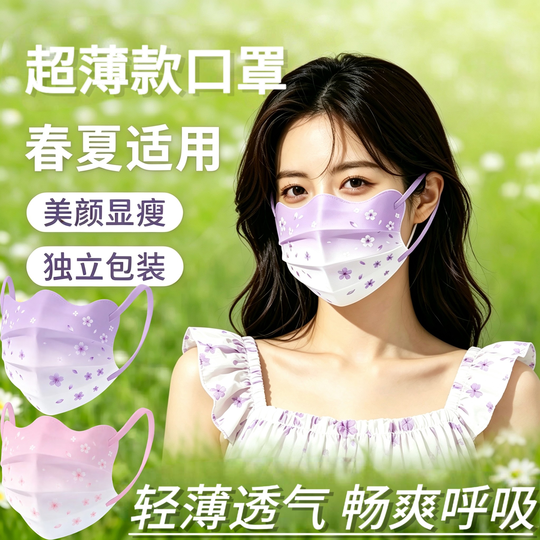 新款渐变樱花成人防护口罩透气蝶形v脸女高颜值一次性独立包装