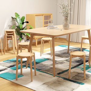 家用凳子可摞厅叠榉木木色餐桌餐实原木圆用凳696可叠放客厅备板