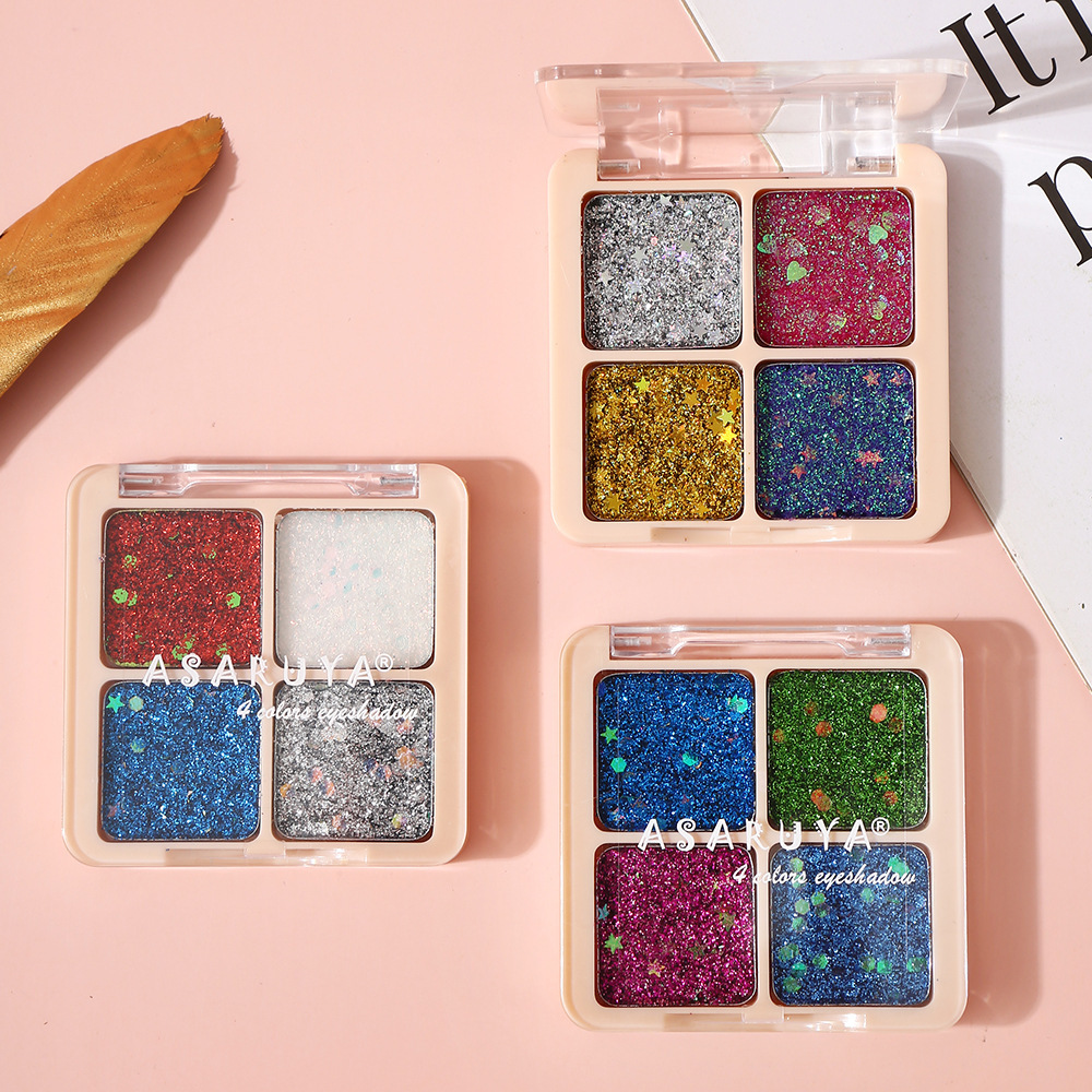 新款阿莎瑞雅四色亮片眼影盘超闪学生舞台妆表演出亮晶晶闪粉6783