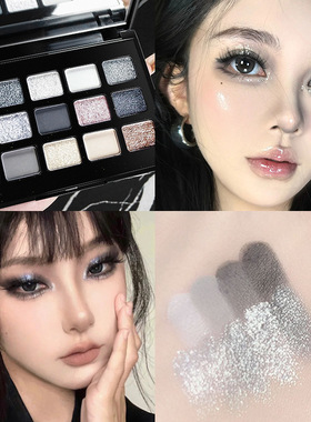 甜酷欧美15色眼影盘珠光爆闪黑灰色纯欲碎钻朋克烟熏妆中国3年