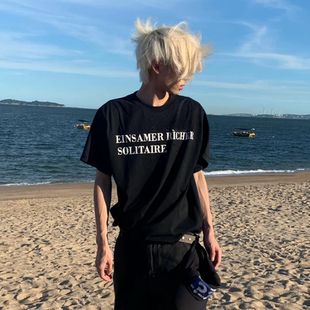 ERD忧郁的富二代美式潮牌复古字母标语短袖夏季情侣休闲宽松T恤男