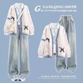 三件套 少女学院风毛衣秋冬季 衬衫 套装 牛仔裤 女初高中学生针织衫