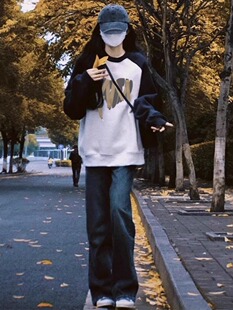 初高中学生秋季韩版圆领卫衣少女孩秋装搭配一整套大童牛仔裤套装