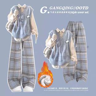 初中生早春季毛衣马甲三件套装女青少年高中生秋冬韩系穿搭一整套