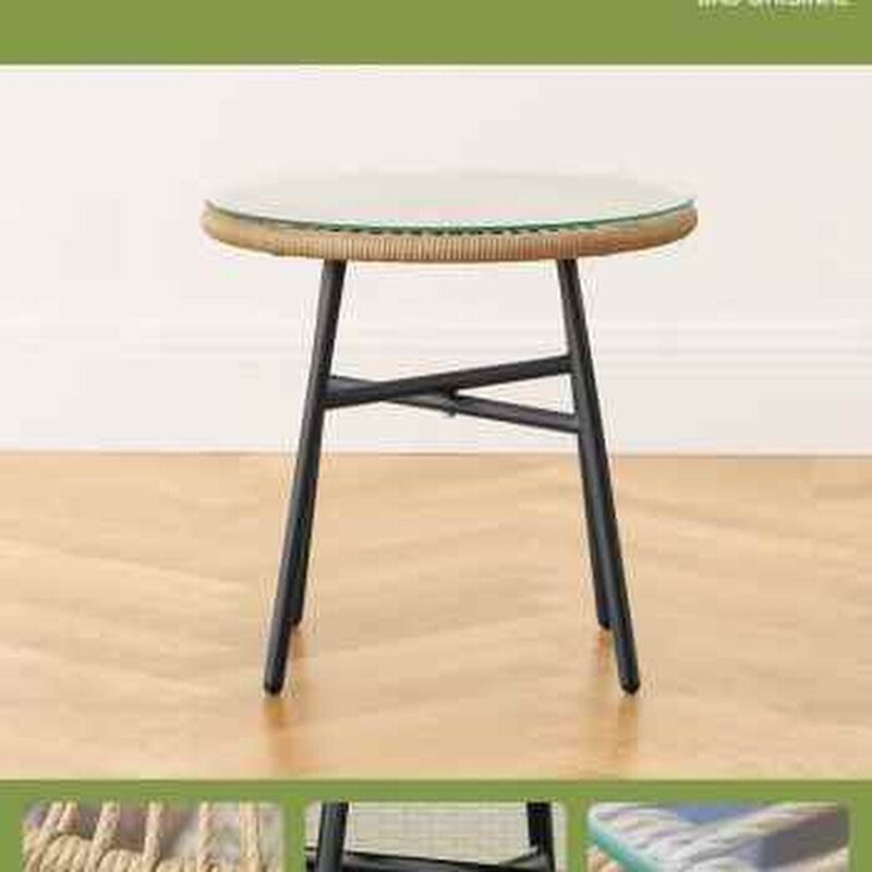 新品mwh曼好家 北欧阳台藤椅三件E套小型家用喝茶桌椅组合靠背藤