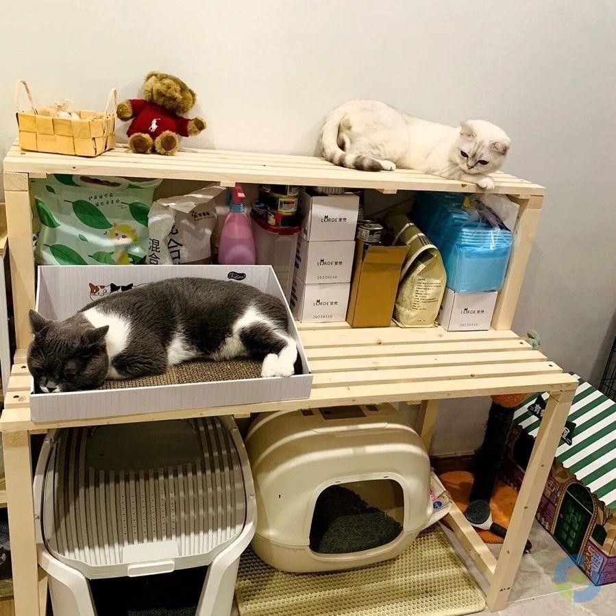 猫砂盆置物架实木猫爬架猫窝花架多层宠物用品收纳阳台猫咪阶梯架