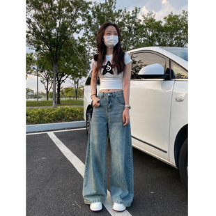显瘦宽松拖地直筒阔腿裤 浅色阔腿牛仔裤 薄款 女2025年夏季 子 新款