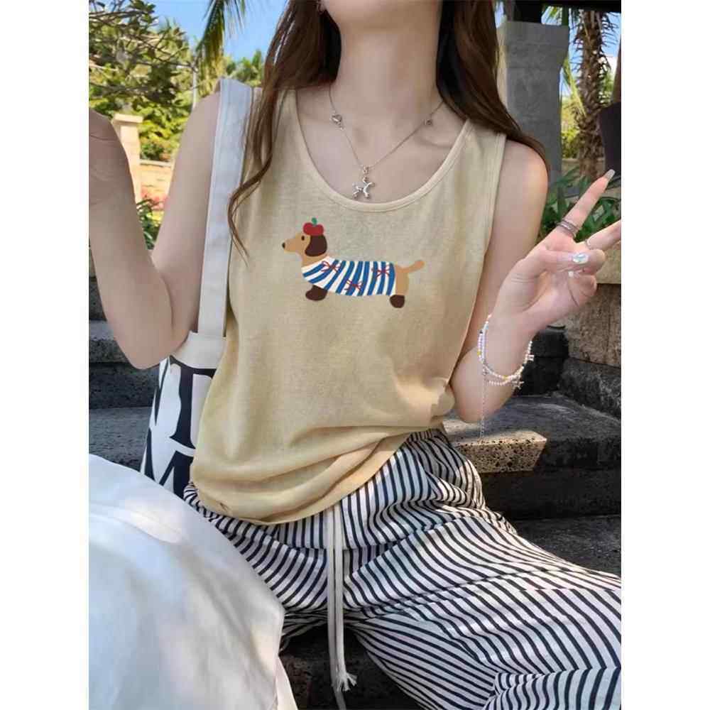 黄色小吊带背心女内搭夏季外穿宽松减龄百搭冰丝t恤无袖坎肩上衣