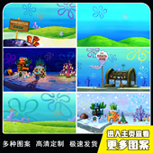 海绵宝宝派大星爆款 圣诞背景小鱼缸背景贴纸画水族箱造景自粘壁纸