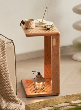 禅意榻榻米茶几日式原实木飘窗客厅阳台藤编边几法式复古小矮桌子