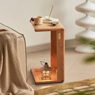 禅意榻榻米茶几日式原实木飘窗客厅阳台藤编边几法式复古小矮桌子