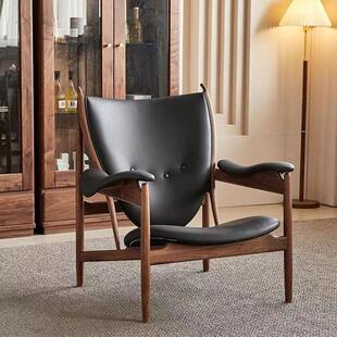 主人酋长椅真皮椅子客厅休闲单人椅意式实木阳台设计师复古沙发椅