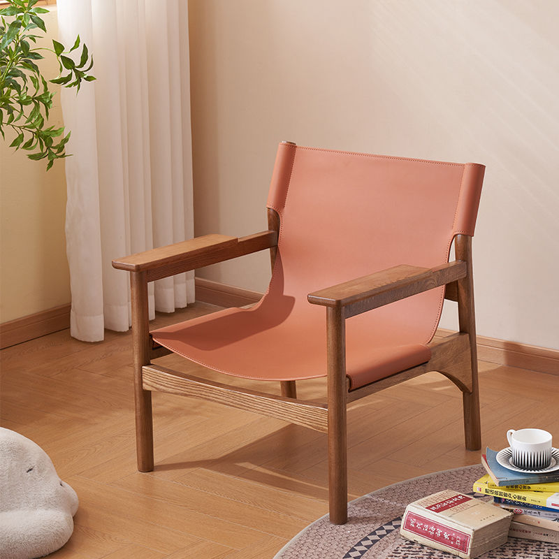 北欧单人沙发椅马鞍皮设计师靠背椅家用阳台休闲椅轻奢单人躺椅子