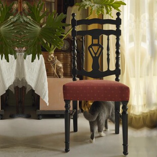 黑骑士椅法式复古实木家用美式主人软包休闲咖啡餐厅靠背椅书桌椅