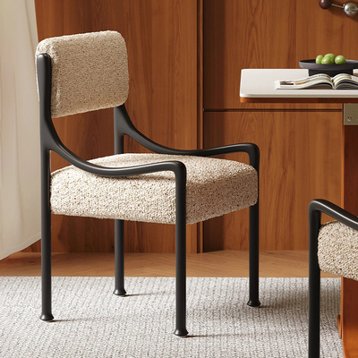 法式复古奶油风软包餐椅实木客厅轻奢设计师书房羊羔绒梳化妆凳子