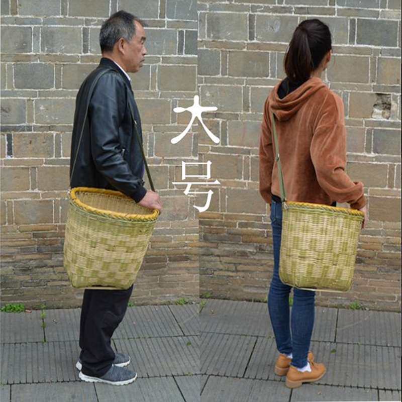 竹编采摘篓竹篮可斜挎背筐采茶专用篮子抓鱼摘茶叶篓子采茶叶的筐