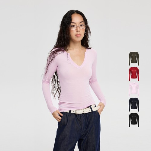 莱赛尔天丝羊毛v领长袖t恤