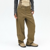 oneup美式 裤 子军绿色工装 宽松休闲长裤 镰刀弯刀裤 女春季 卡其色裤