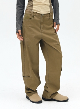 oneup美式镰刀弯刀裤卡其色裤子军绿色工装裤女秋季宽松休闲长裤