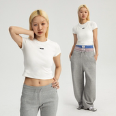 短款 白色正肩短袖 T恤女夏季 ONEUP美式 纯色修身 紧身运动健身服上衣