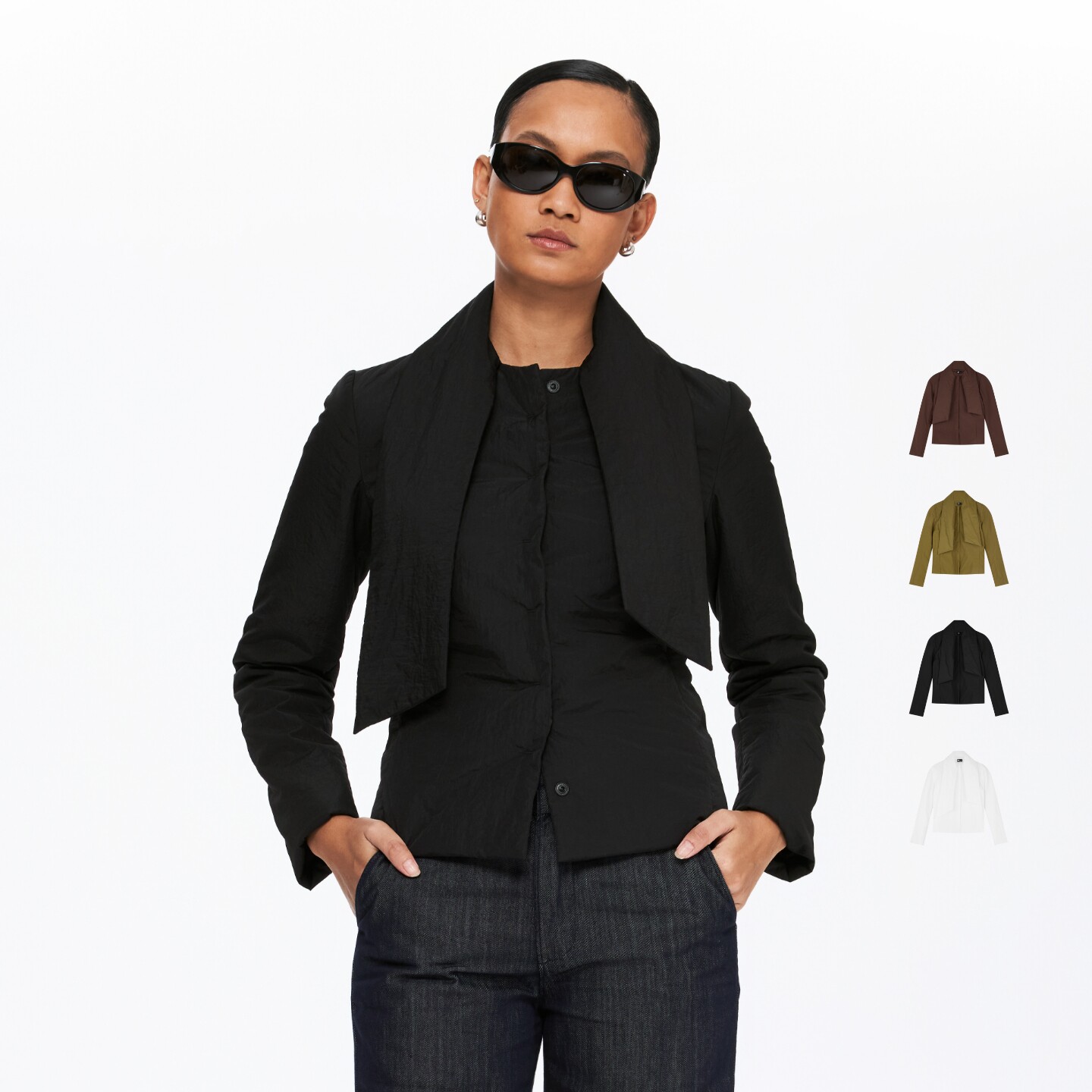 oneup设计感围巾绑带轻薄款棉服外套女秋冬小个子修身显瘦棉衣qc