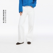 oneup美式 子 宽松直筒休闲裤 中腰斜纹纯棉白色牛仔裤 小个子长裤