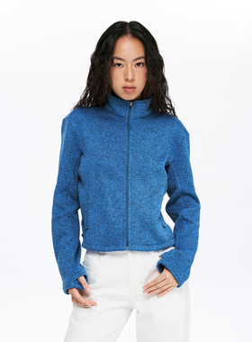 oneup运动立领抓绒外套女秋冬季小个子内搭蓝色修身正肩夹克上衣