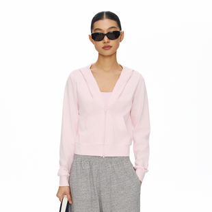 oneup高腰短款连帽卫衣女春季修身薄款拉链开衫跑步瑜伽运动外套