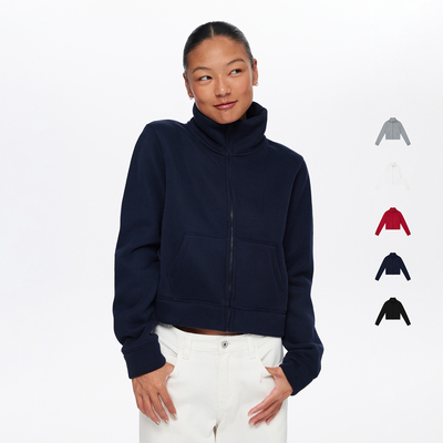 oneup美式抓绒立领短款卫衣外套