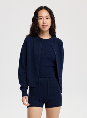 oneup老钱风羊毛背心针织开衫外套两件套上衣女春秋纯色毛衣套装