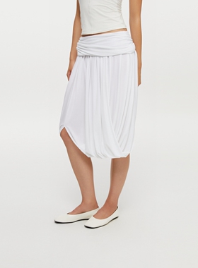 oneup莫代尔白色花苞半身裙女秋季小个子高级感小众中长款裙子