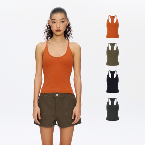 可拆卸胸垫弹力挂脖吊带背心