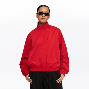 oneup户外防泼水立领红色运动外套女春季小个子宽松训练夹克上衣