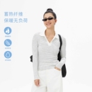 条纹POLO衫 oneup翻领修身 蓄热纤维保暖通勤美式 t恤女秋季 上衣 长袖