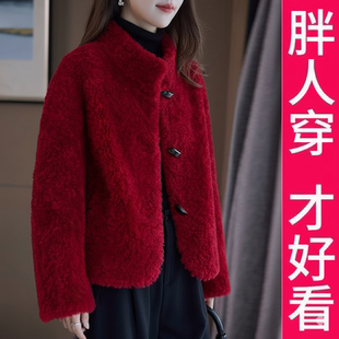 200斤大码红色大衣2025新款秋冬季时尚百搭韩版宽松外套女