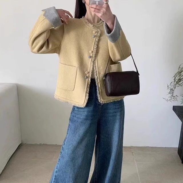 2025秋季新款两面穿女士纯色羊毛外套宽松显瘦6697