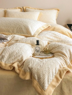 定制日式 雕花绒床上四件套冬季 珊瑚绒保暖舒适被套加厚牛奶绒床上