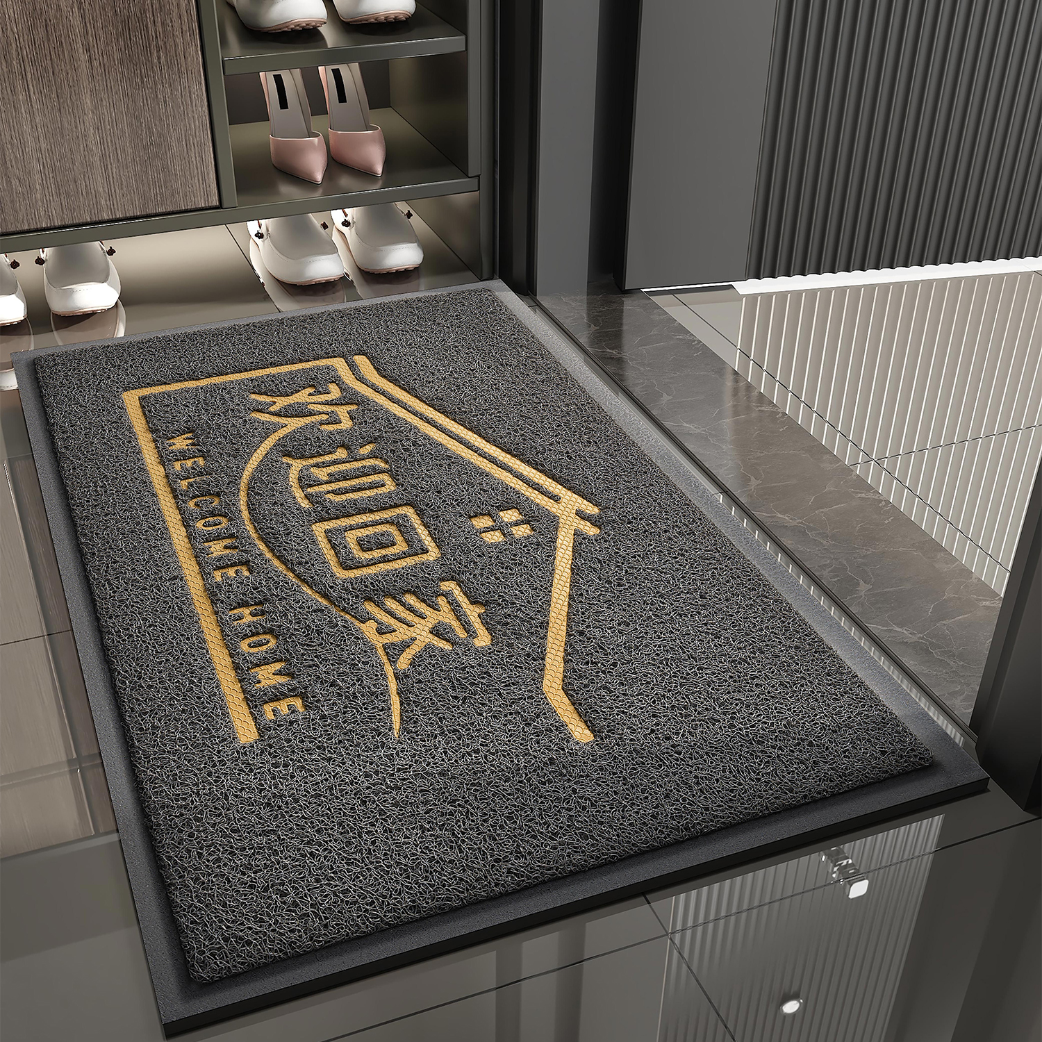 简约高级入户门地垫丝圈蹭灰免洗耐脏防滑进门垫家用门口灰色地毯