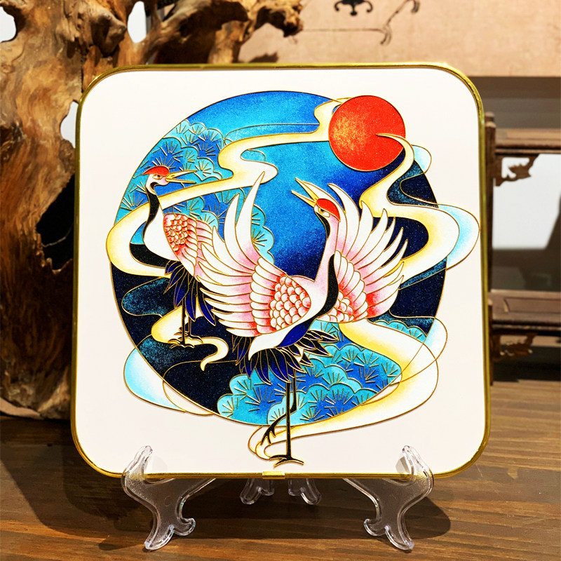 祝寿款仙鹤景泰蓝掐丝珐琅画diy彩砂非遗手工材料包工艺品摆件