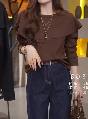 法国高底美拉德长袖底衬衫2025秋季加码女性肥胖毫米苗条看覆盖腹