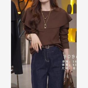 法国高底美拉德长袖底衬衫2025秋季加码女性肥胖毫米苗条看覆盖腹