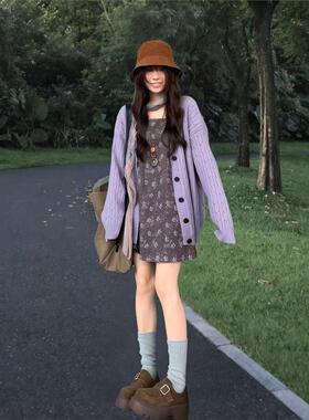 韩系紫麻花经典毛衣外套2025秋季新款软糯温柔慵懒松弛针织开衫女