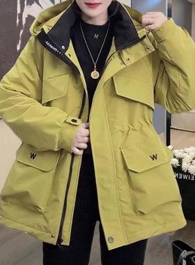 连帽抽绳收腰显瘦冲锋衣外套女2025秋冬大码时尚宽松休闲夹克上衣