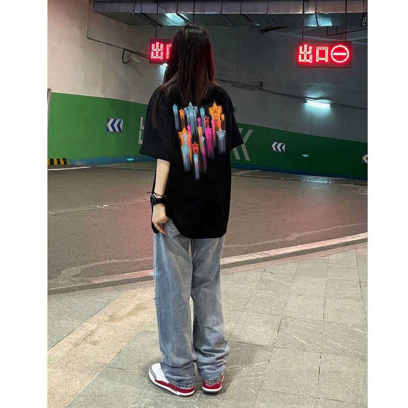 纯棉美式黑色短袖t恤女2025新款爆款夏季宽松设计感小众半袖上衣