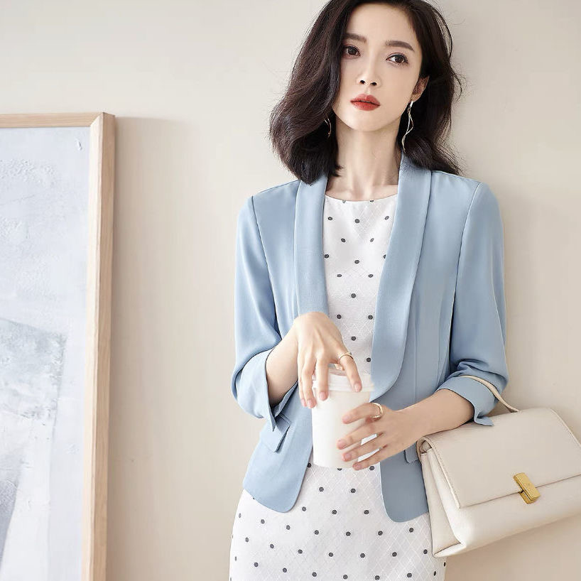 2024夏季外搭薄款小西装小个子收腰短款西服职业OL炸街轻熟外套女